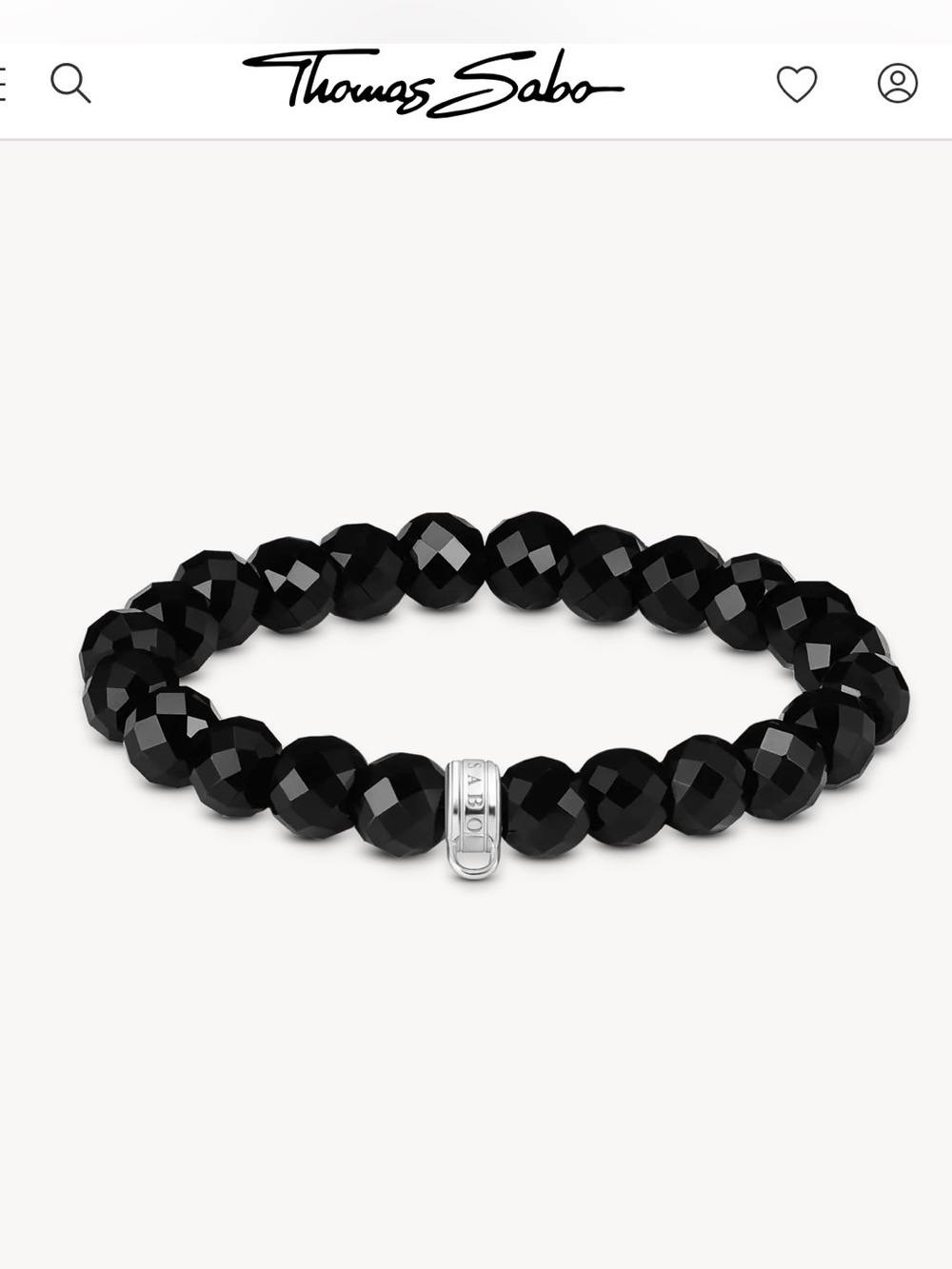 Thomas Sabo Black Obsidian Bead Stretch Bracelet with Silver Accent for charms.